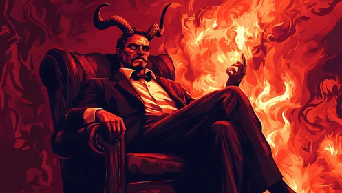 Demonic king in tailored suit commands infernal throne.