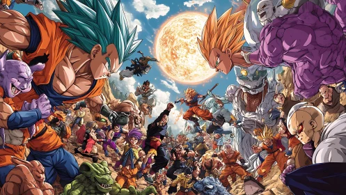 Dragon Ball warriors clash in an explosive desert standoff.