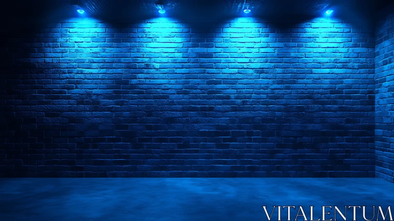 Moody blue brick wall washed in dramatic overhead light.
