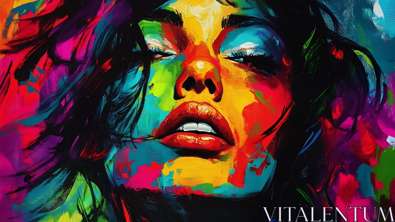 Chromatic portrait captures emotive face in fluid color fields.