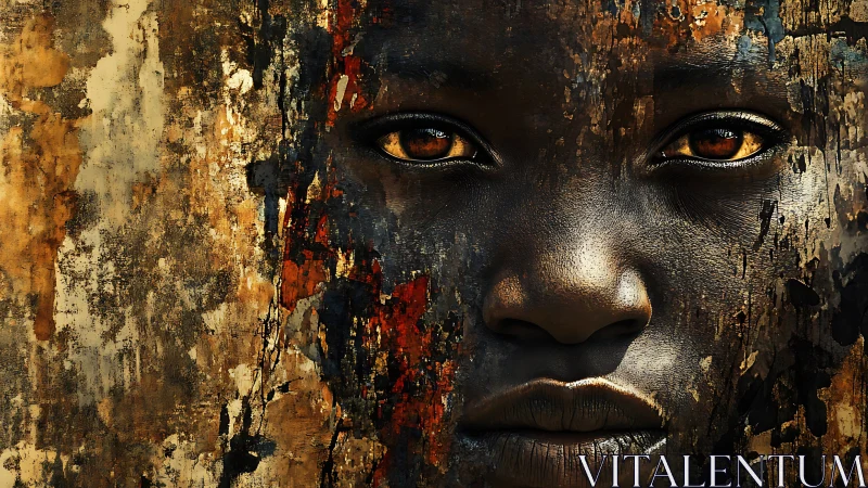 Bold golden eyes emerge gently from a textured painted world