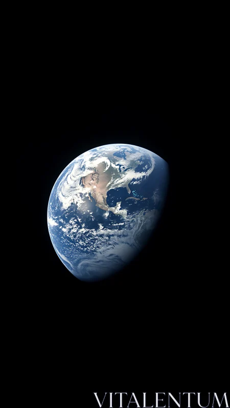 Earth viewed from space against black background.