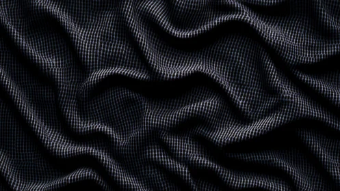 Dark checkered fabric surface forms deep rhythmic folds