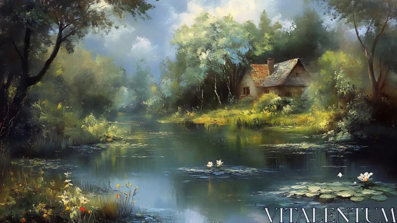 Quiet cottage welcomes morning light beside a gentle river