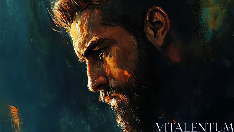 Pensive bearded profile in dramatic chiaroscuro brushwork.