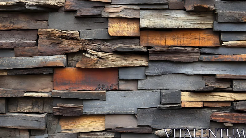 Rustic Wooden Planks Stacked Wall Texture in Earthy Tones.