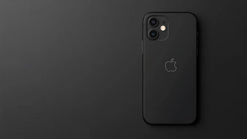 Black Apple iPhone with dual camera module on neutral background.