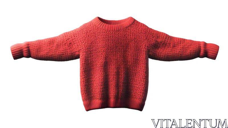 Cozy red knit sweater with thick texture, isolated on white background.