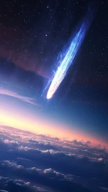 Meteor body traverses upper atmosphere above dense cloud layer