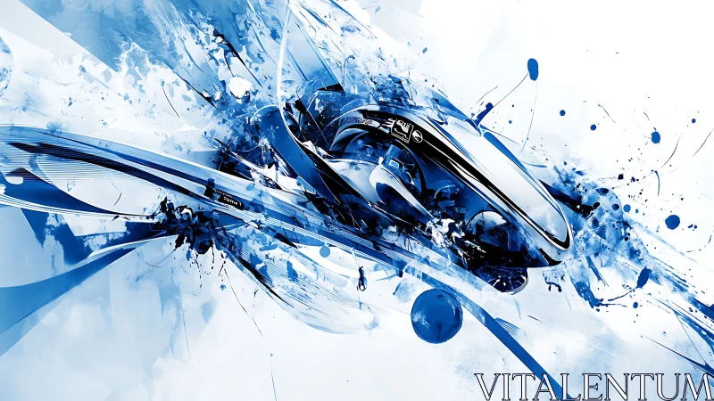Futuristic vehicle rendered inside blue abstract motion field