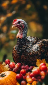 Wild Turkey with Autumn Harvest Display