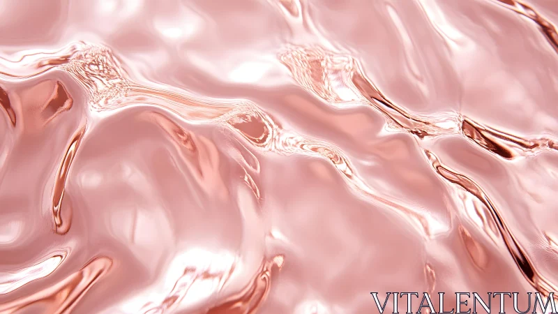 Abstract rose gold metallic liquid waves with smooth reflections.
