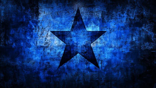 Grunge-textured five-point star on distressed cobalt field.