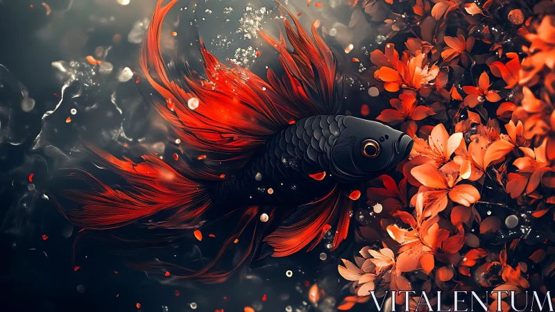 Chromatic koi hydrodynamics amid high-saturation florals.