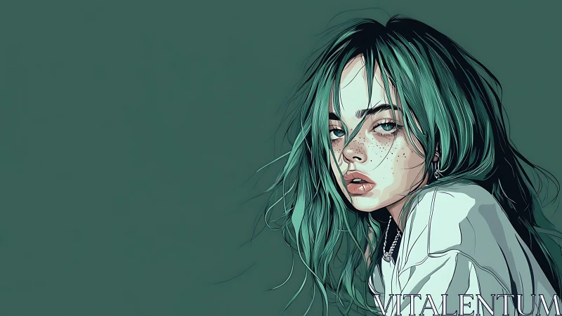 Green-haired girl portrait rendered in stylized vector art