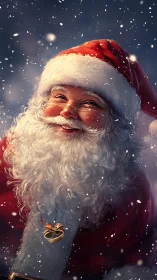 Snowlit Santa smile glows with cozy Christmas magic.