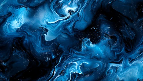 Cosmic blue liquid nebula flows through a swirling dark void