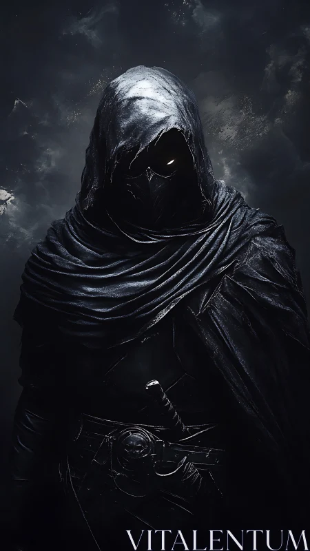 Shadowed wanderer stands calm in stormlit darkness