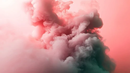 Swirling coral ink clouds in soft atmospheric abstraction.