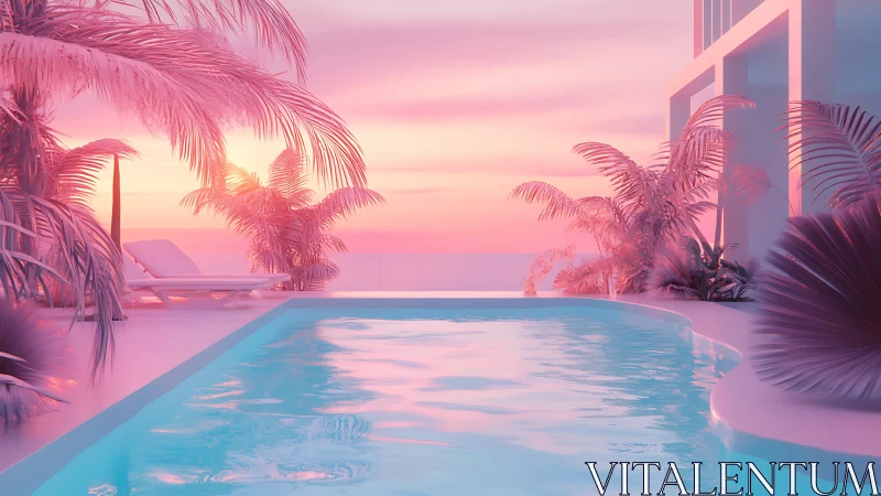 Dreamy pastel poolside at sunset glows in neon hues.