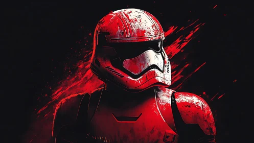 Red sci fi armored soldier portrait on dark background.