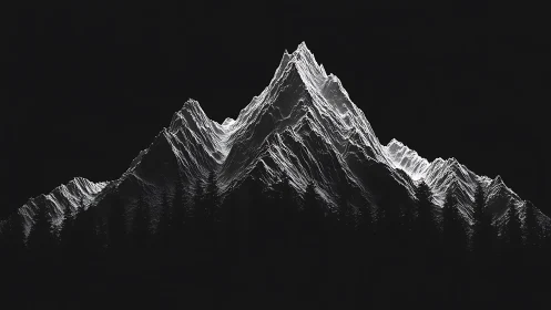 Silver ridgelines carve moonlit veins through midnight peaks