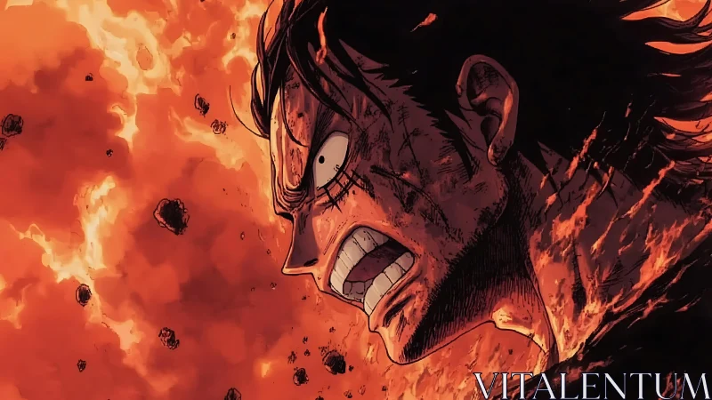 Scorched warrior screaming defiance inside a molten sky.