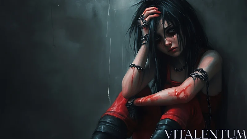 Bleeding Neon Silence: Chained Girl in Shadowed Corner.