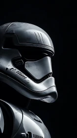 High-contrast 3D render of futuristic armored helmet profile