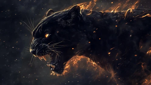 Infernal Apex Predator: Fire-Wreathed Panther Portrait Study.