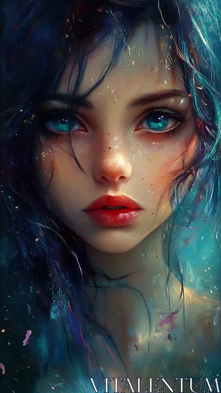 Ethereal turquoise-eyed portrait in luminous aqua hues.