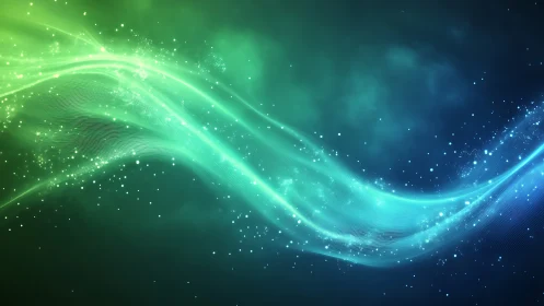 Bioluminescent waveforms arc across a deep cyan gradient field