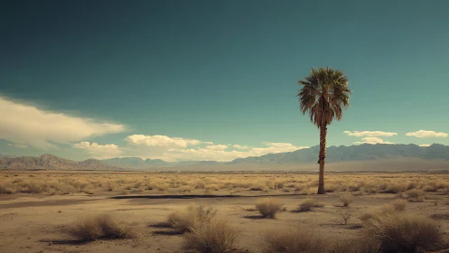 Lone desert palm stands under vast teal sky in silence