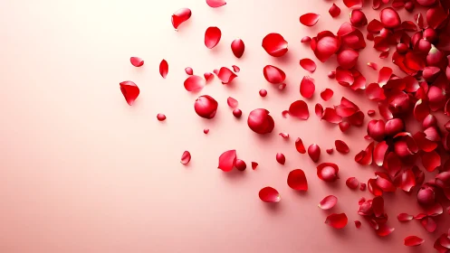 Rose petals cascade across blush canvas creating romantic visual symphony.