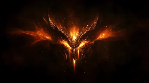 Fiery abstract symmetrical form on dark background.