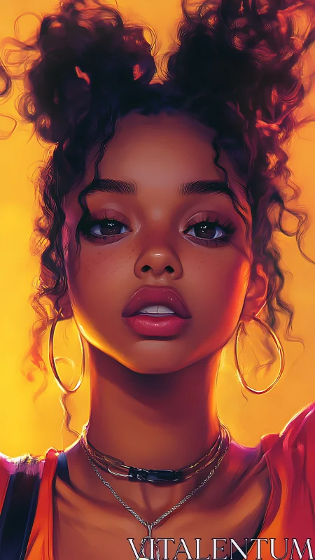 Radiant young woman glows softly against a warm sunset light