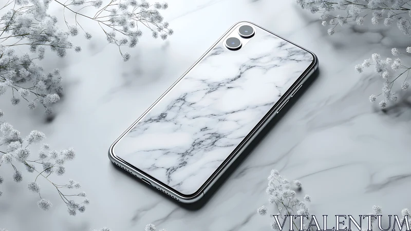 Marble phone design rests softly among delicate white flowers