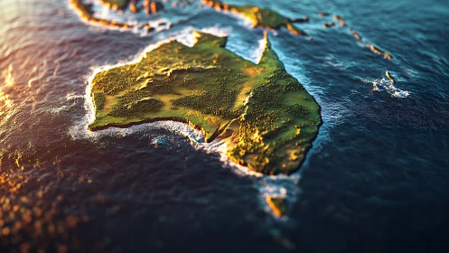 Rendered topographic model of Australia within surrounding ocean