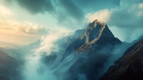 Storm-kissed mountain spine leans through turquoise cloud rivers