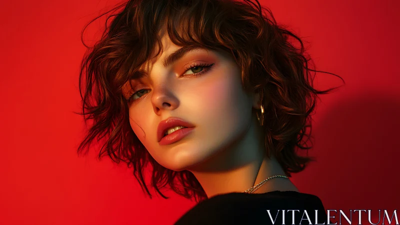 Hyperreal portrait renders model in dramatic red key lighting