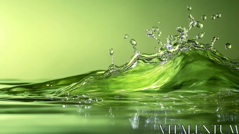 Green liquid splash cresting in vibrant abstract wave.