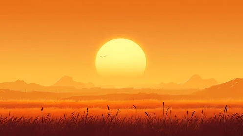 Molten prairie sunrise bathing distant hills in quiet fire.