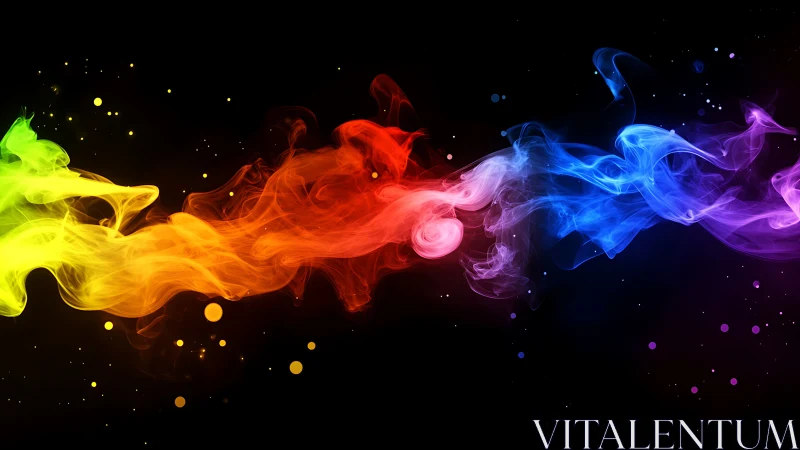 Colorful smoke wave in rainbow spectrum on black background.