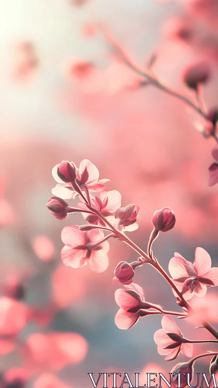Delicate Pink Blossoms Glowing in Soft Sunlight.