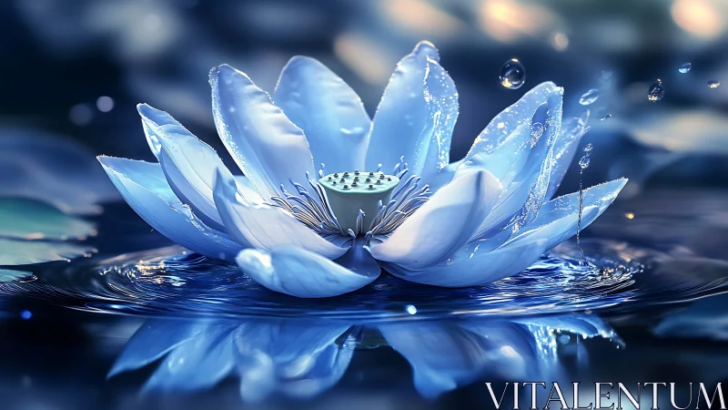 Bioluminescent blue lotus rendered in high-detail photorealism