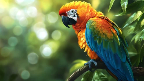 Vibrant Scarlet Macaw in Lush Jungle, Hyper-Realistic Style.