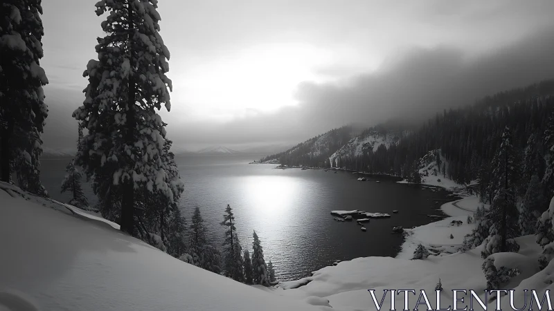 Silent winter cove cradles a silver path of fading light