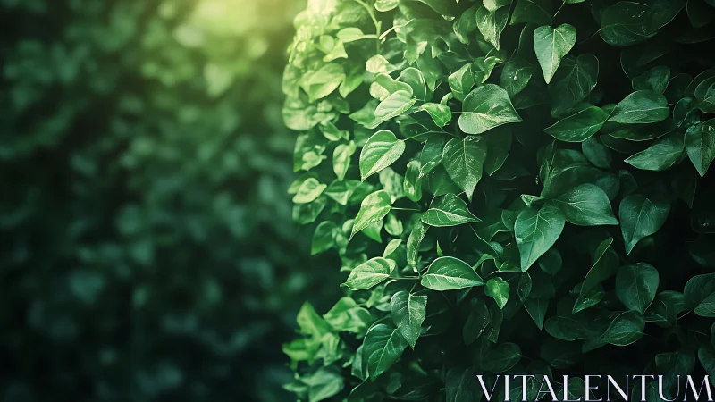 Luminous ivy foliage wall with soft depth-of-field bokeh.