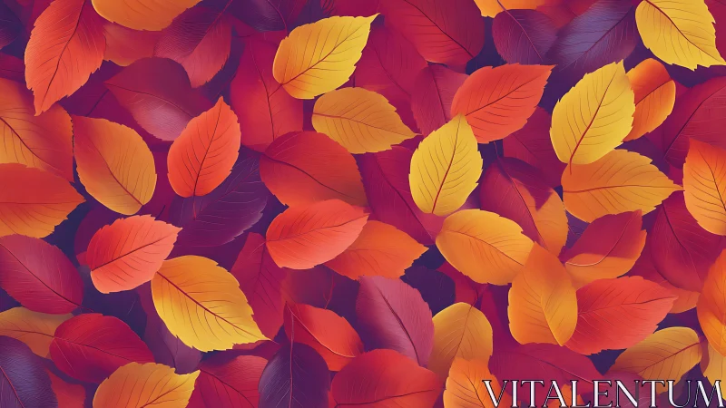 Digital pattern of overlapping red and orange autumn leaves.