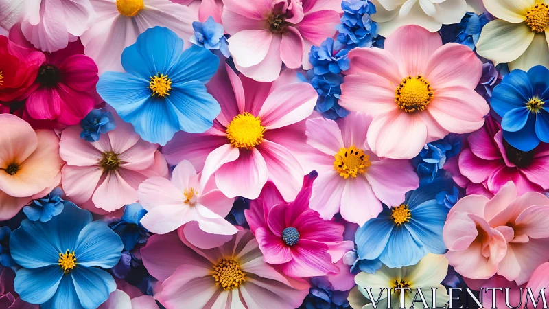 Vibrant cosmos flowers bloom in radiant symphony